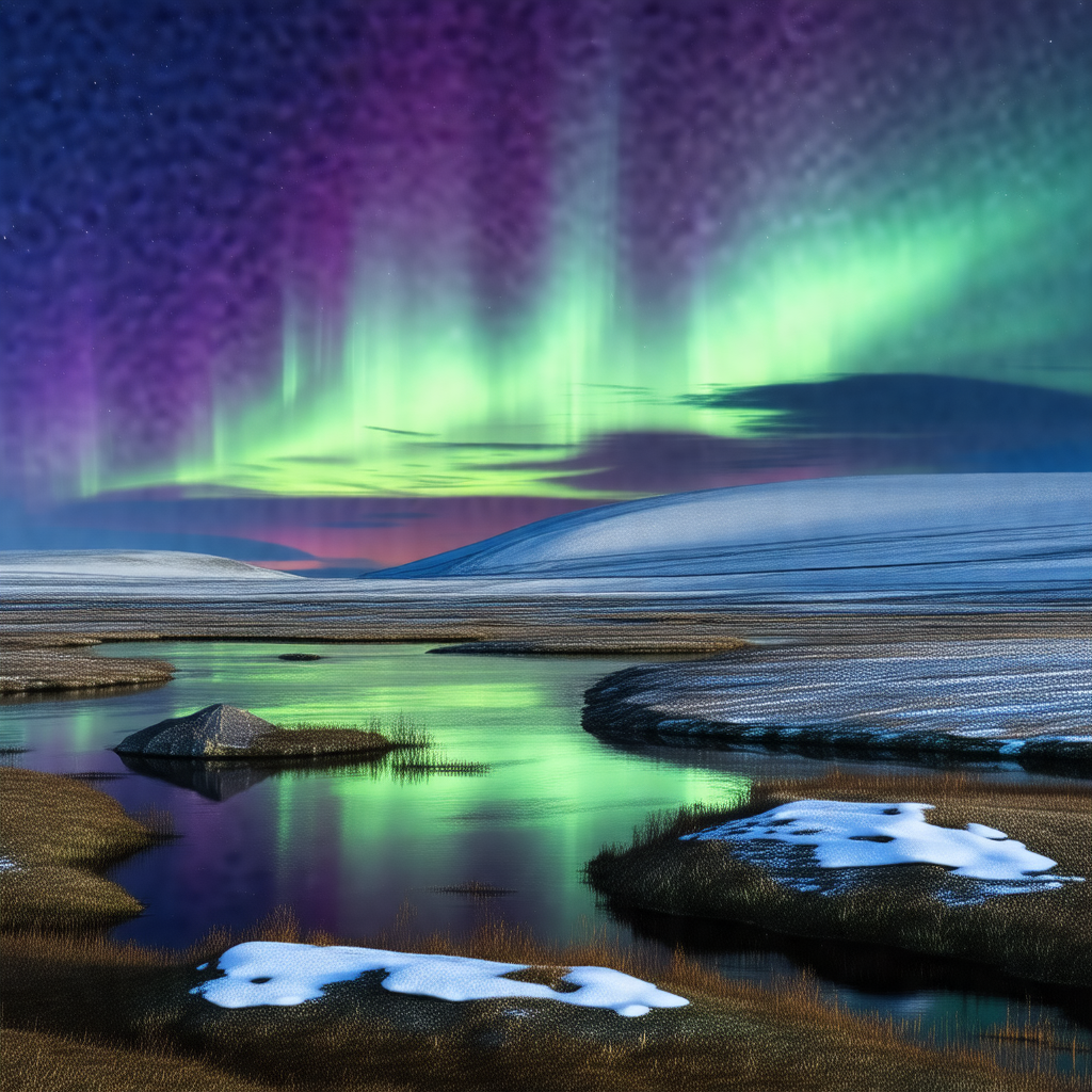 Captures a beautiful scene of a river surrounded by snow-...