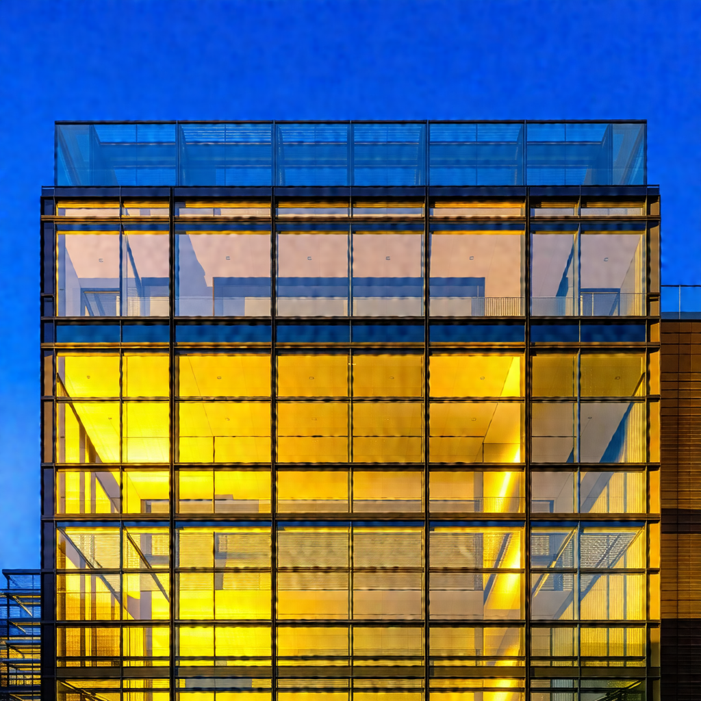 Large, modern building with a glass facade