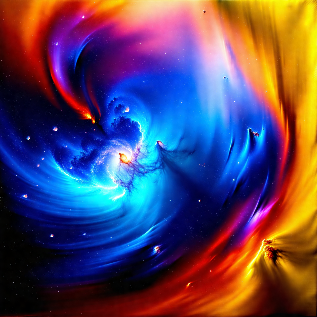 Colorful and vibrant painting of a spiral galaxy