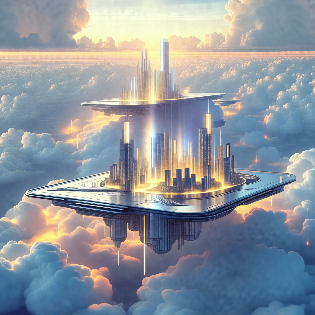 Futuristic cityscape with a large, shiny building in the ...