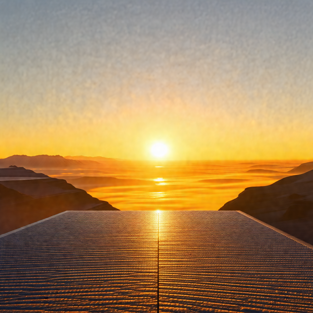 Captures a beautiful sunset over a mountain range
