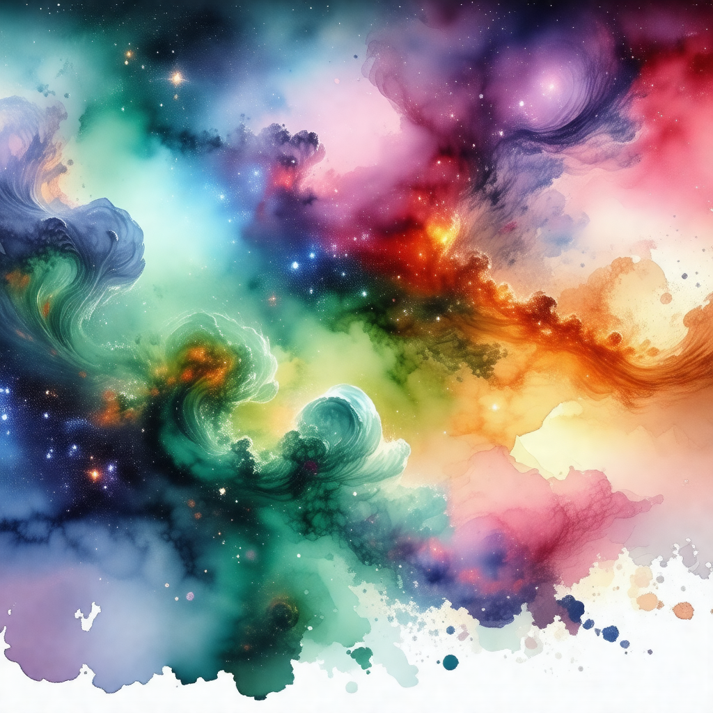 Colorful painting of a galaxy, featuring a variety of col...