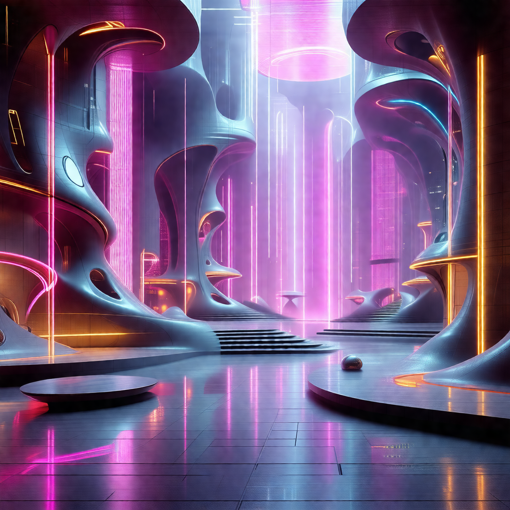 Futuristic, colorful, and surreal scene of a city with a ...