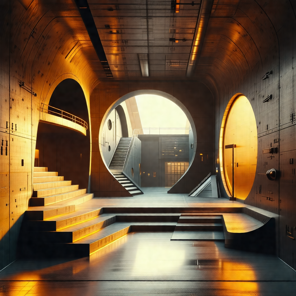 Large, modern building with a tunnel-like structure