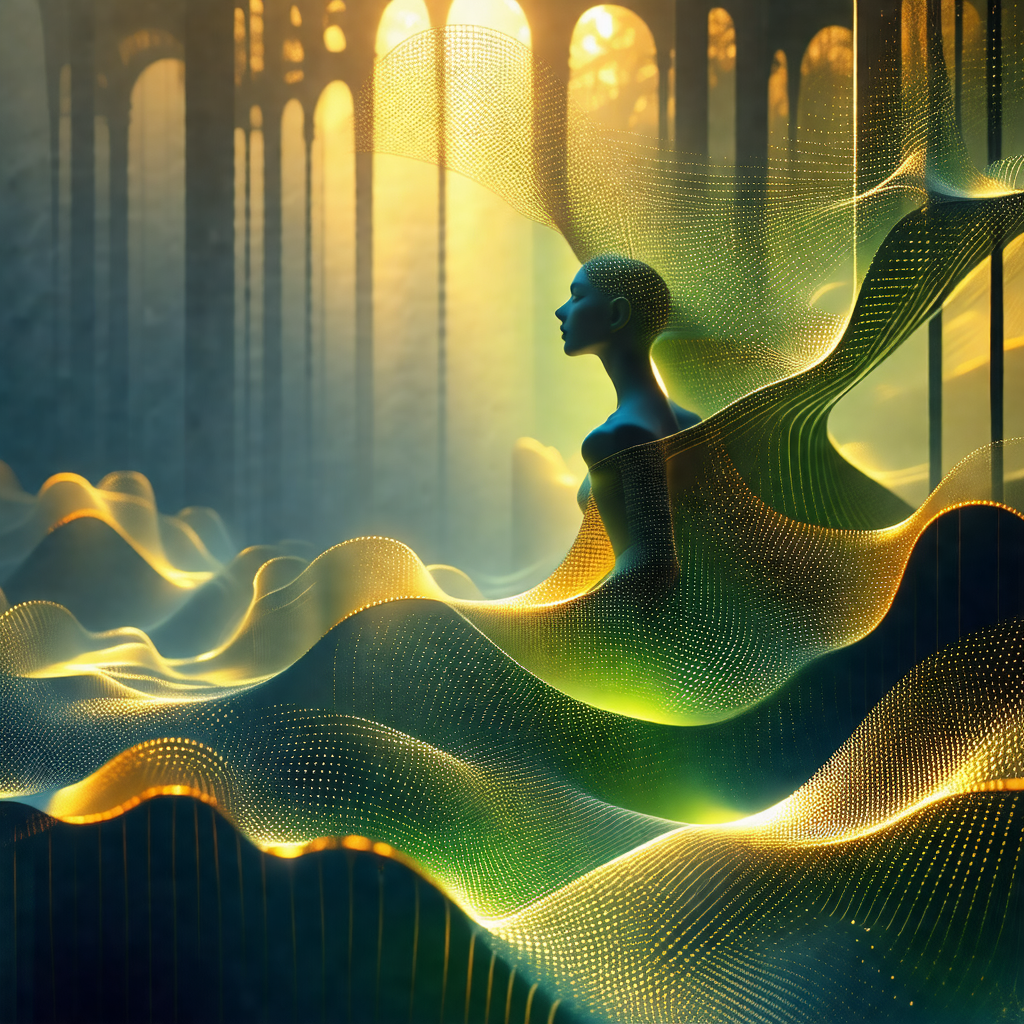 Woman standing in a room with a green and yellow color sc...