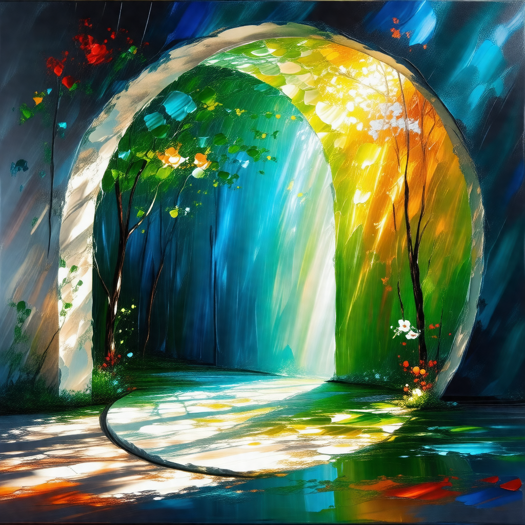 Painting of a pathway leading through a forest