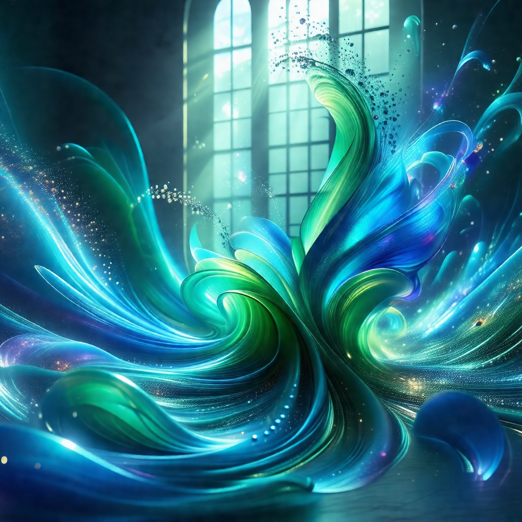 Large, colorful, and flowing blue and green swirl