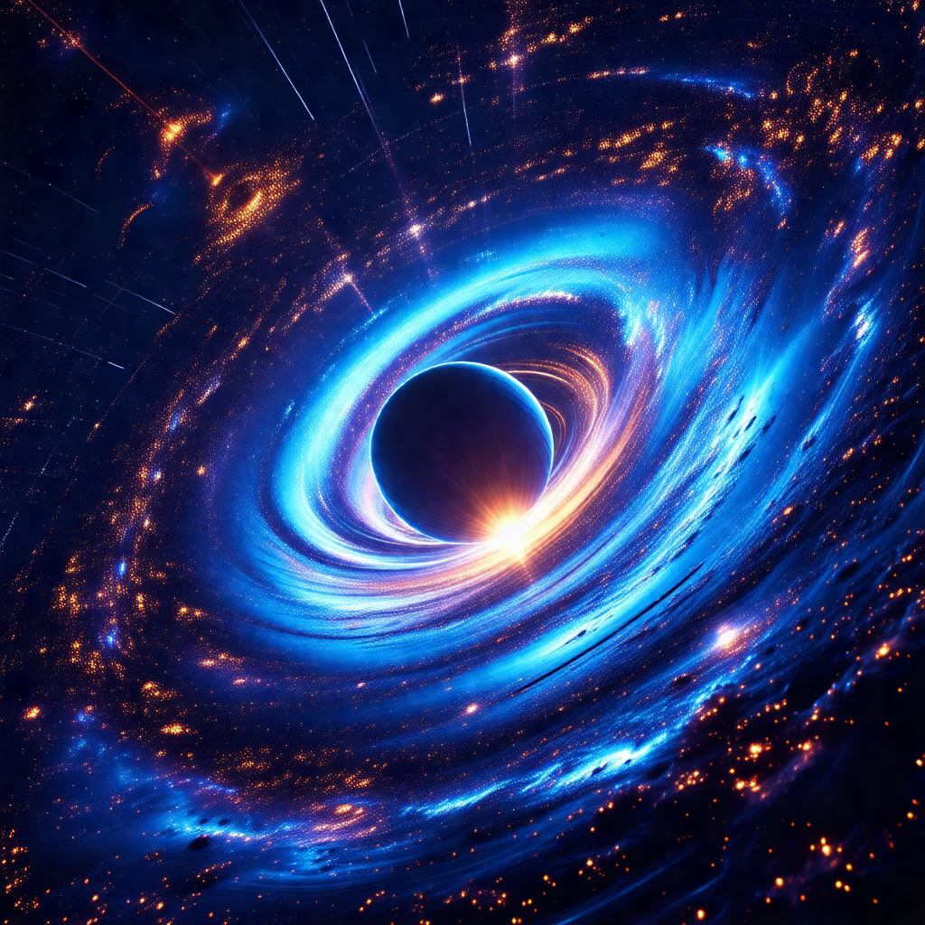 Large, blue, swirling vortex in the center of a galaxy