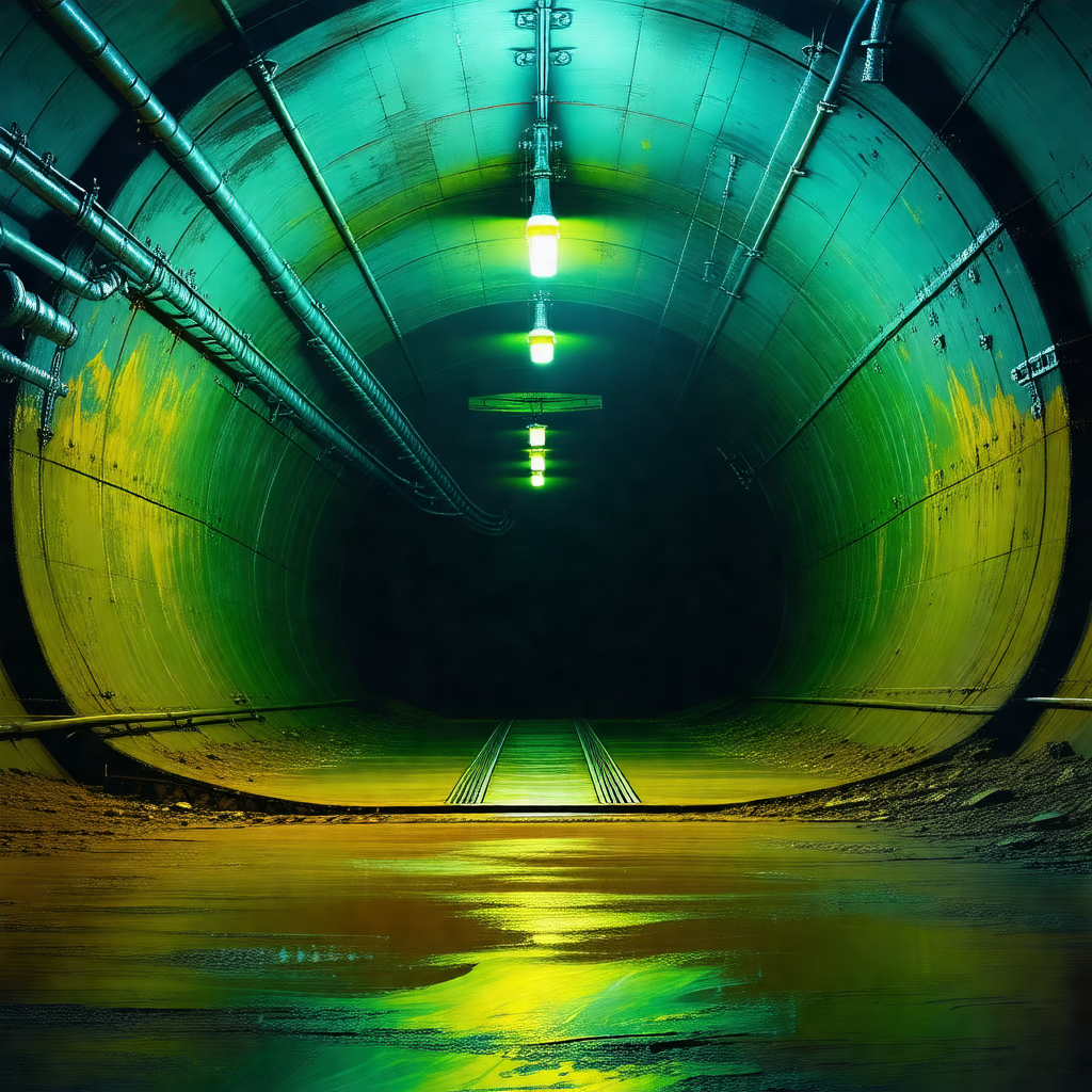 Large, dark tunnel with a greenish glow