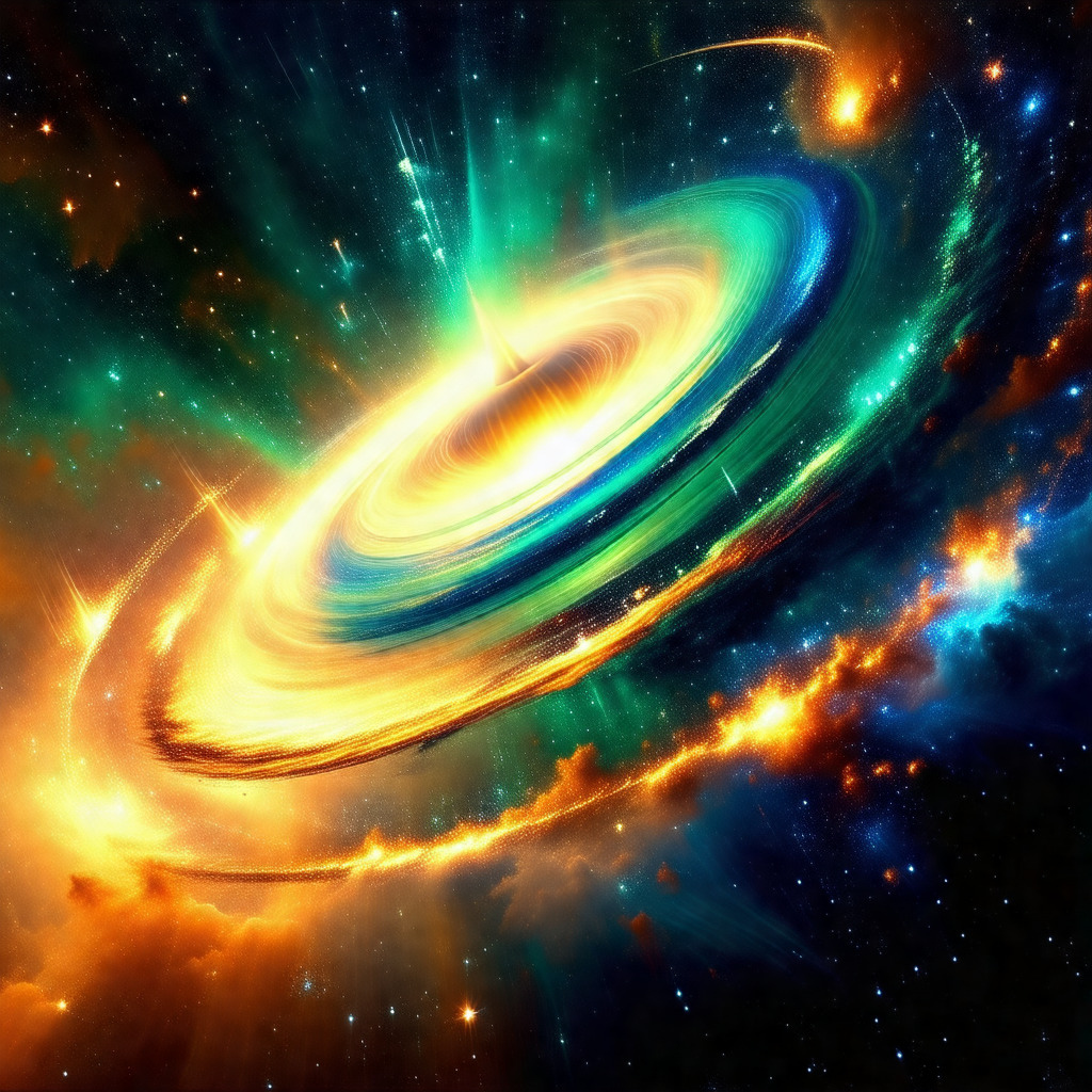 Vibrant and colorful space scene with a large, brightly c...
