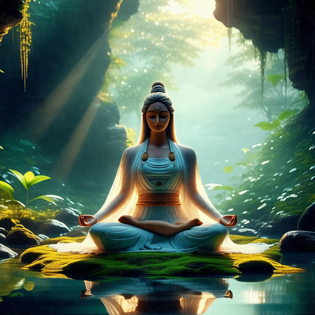 Woman sitting in a lotus position on a grassy area