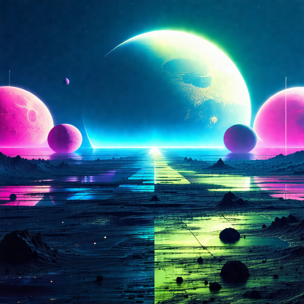 Colorful and vibrant painting of a space scene