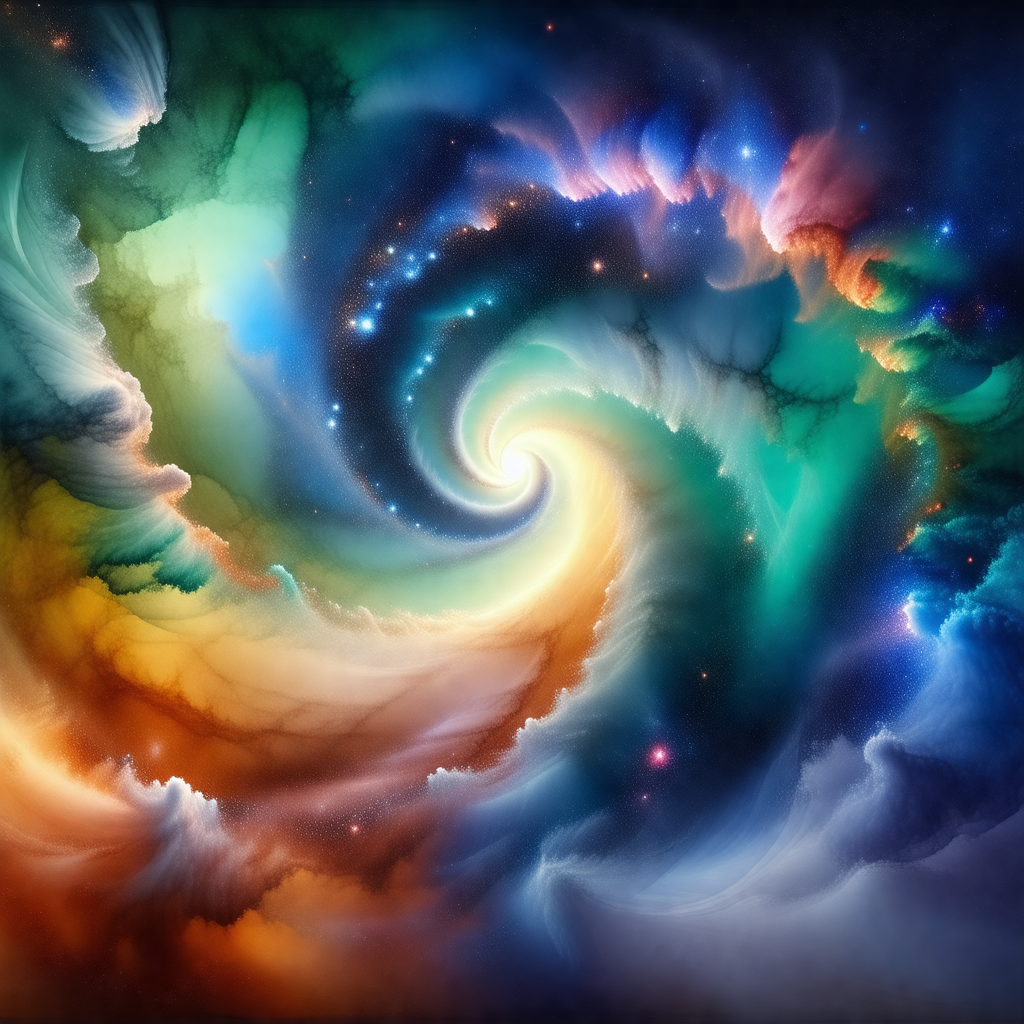 Colorful and vibrant painting of a spiral galaxy
