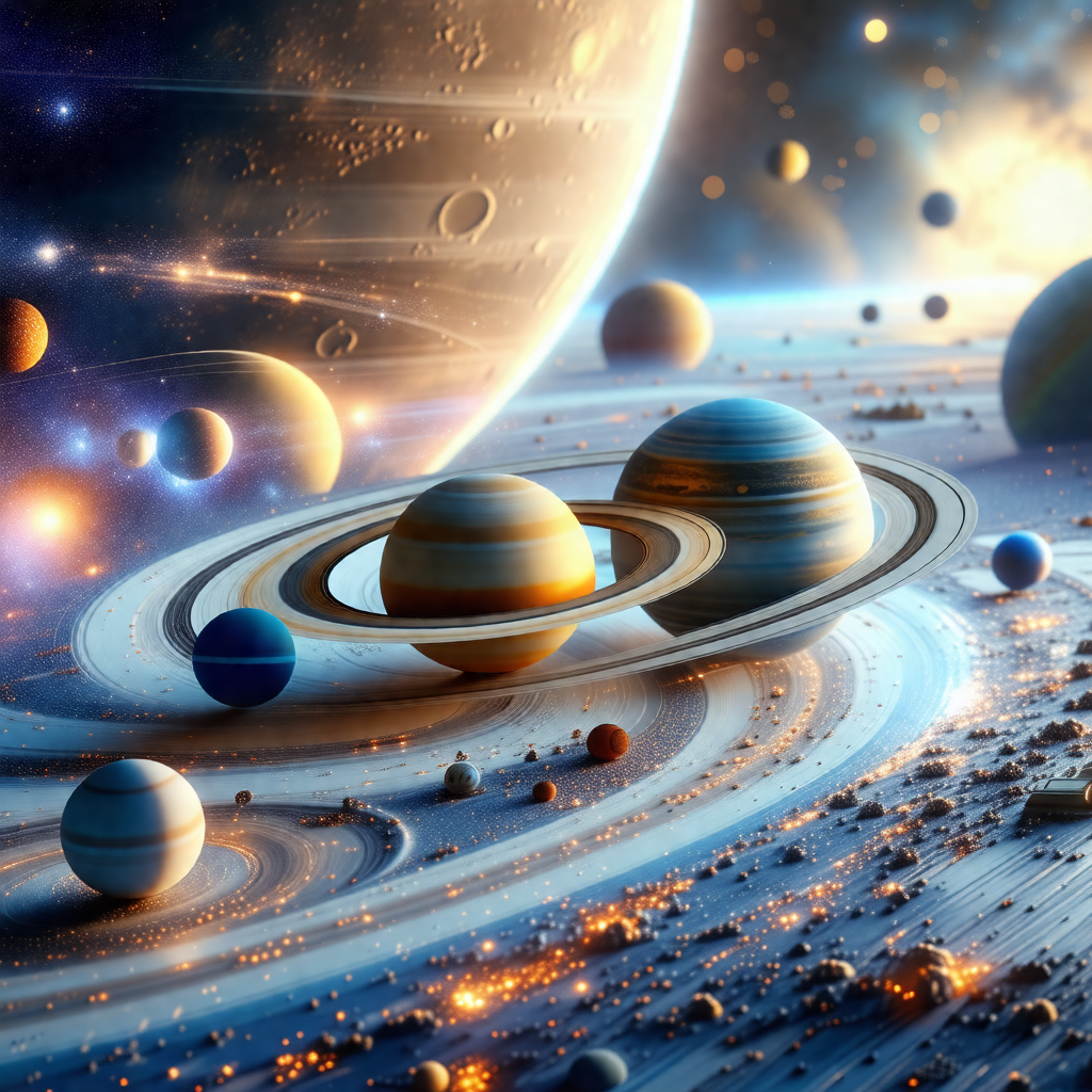 Colorful and detailed illustration of the solar system