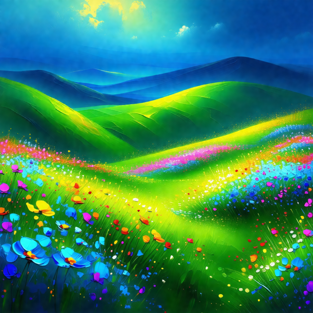 Beautiful, lush green hillside with a vibrant blue sky above