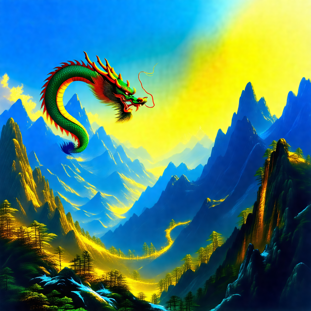 Dragon flying through the sky, with its body stretched ou...
