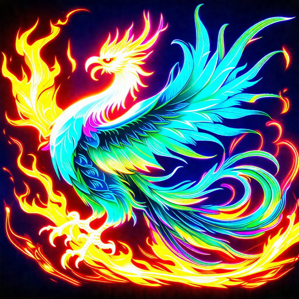 Colorful, fire-breathing dragon with a long tail
