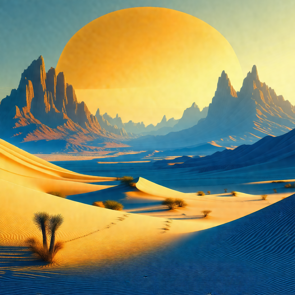 Beautiful desert landscape with a mountain range in the b...