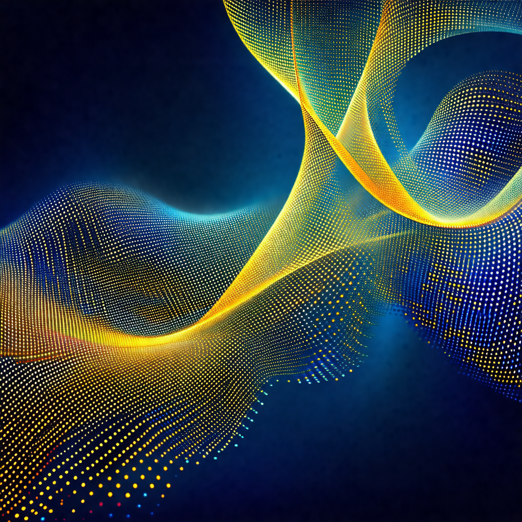 Close-up of a blue background with a yellow and blue swir...
