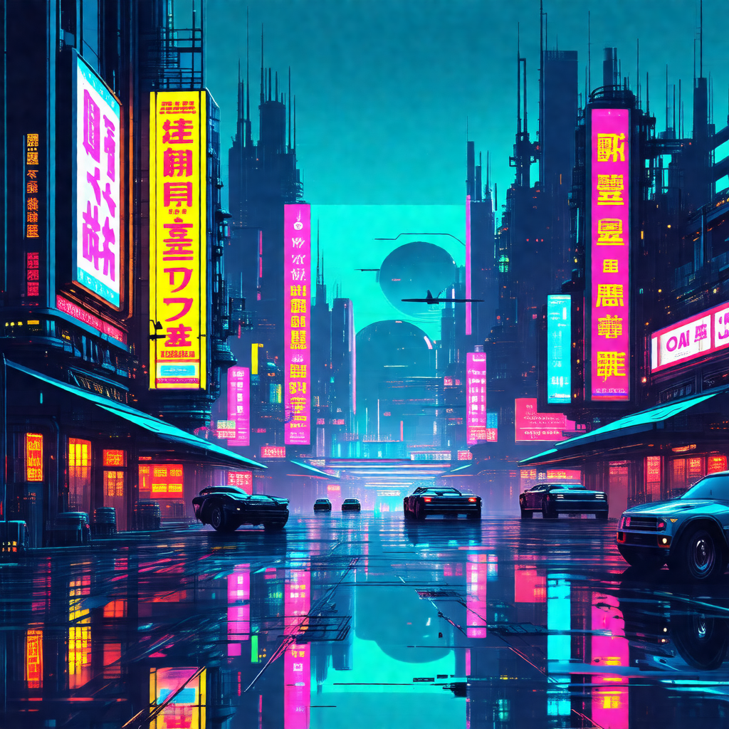 Futuristic cityscape with a large number of cars driving ...