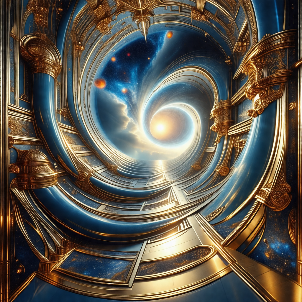 Digital artwork featuring a spiral staircase that leads t...