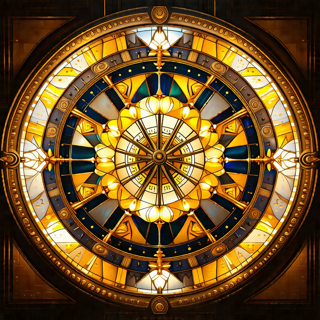 Large, ornate clock with a blue and gold color scheme