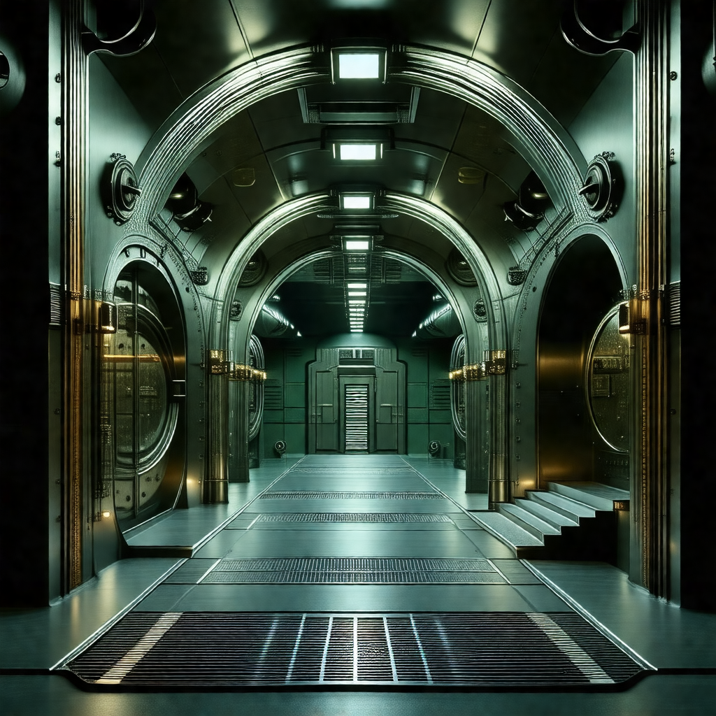 Large, dark room with a long hallway