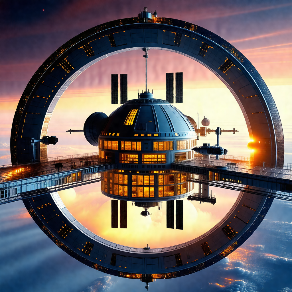 Large, futuristic space station with a dome-shaped structure
