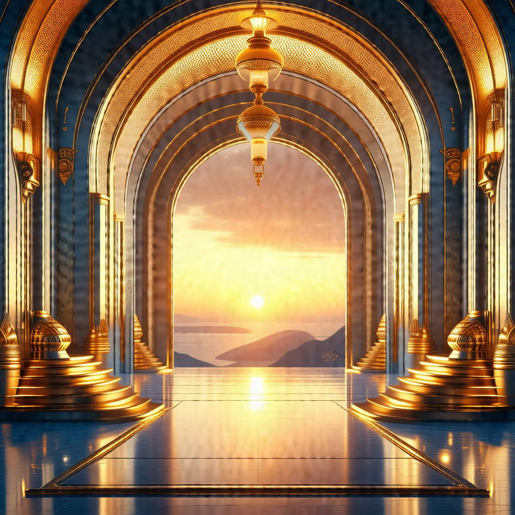Large, ornate archway with a golden glow, likely due to t...