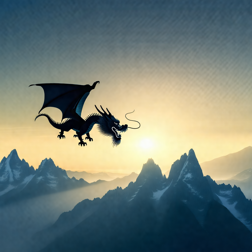 Dragon flying through the sky, with its head lowered as i...