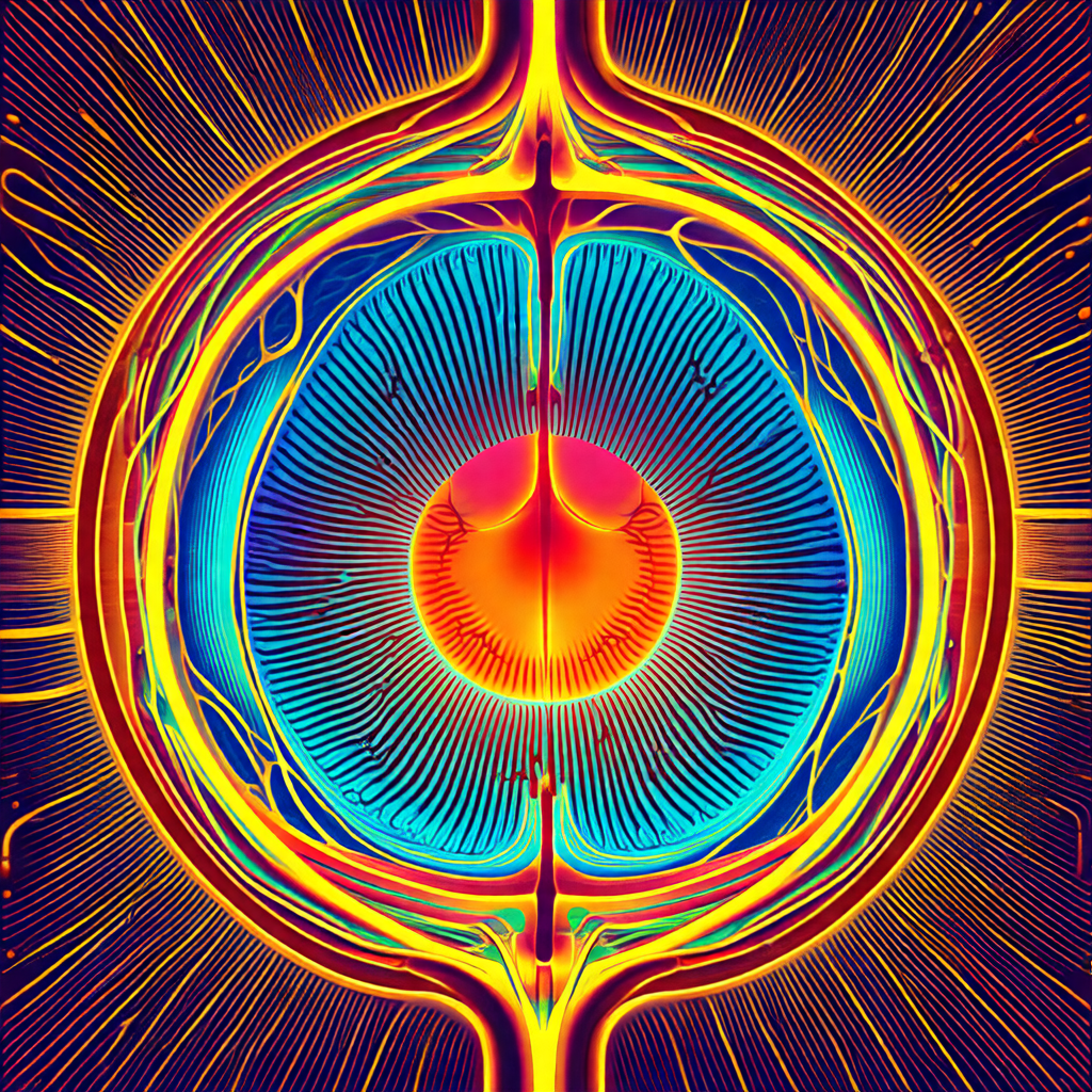 Brightly colored, swirling, and abstract design that rese...