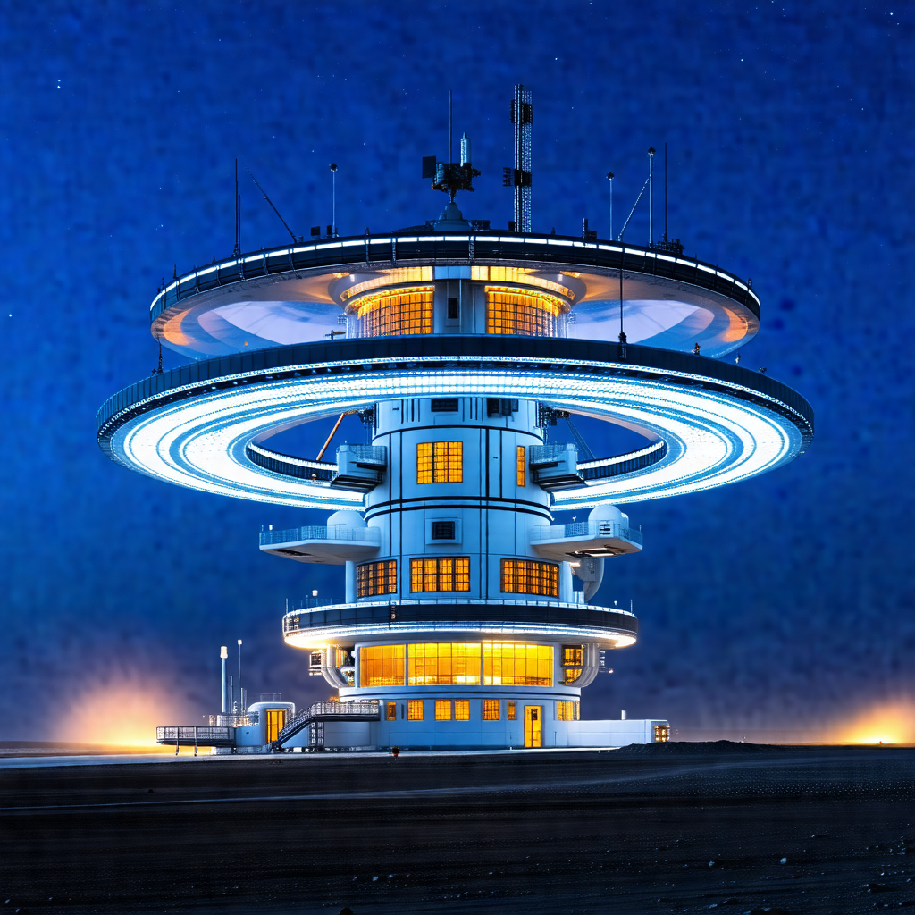 Large, futuristic building with a dome-shaped structure