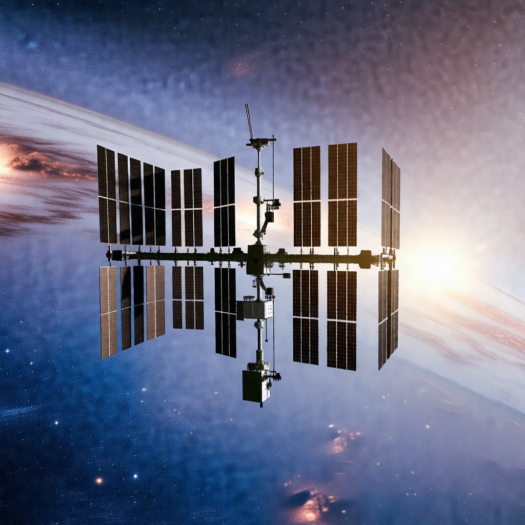 Space station with a large satellite dish on top of it