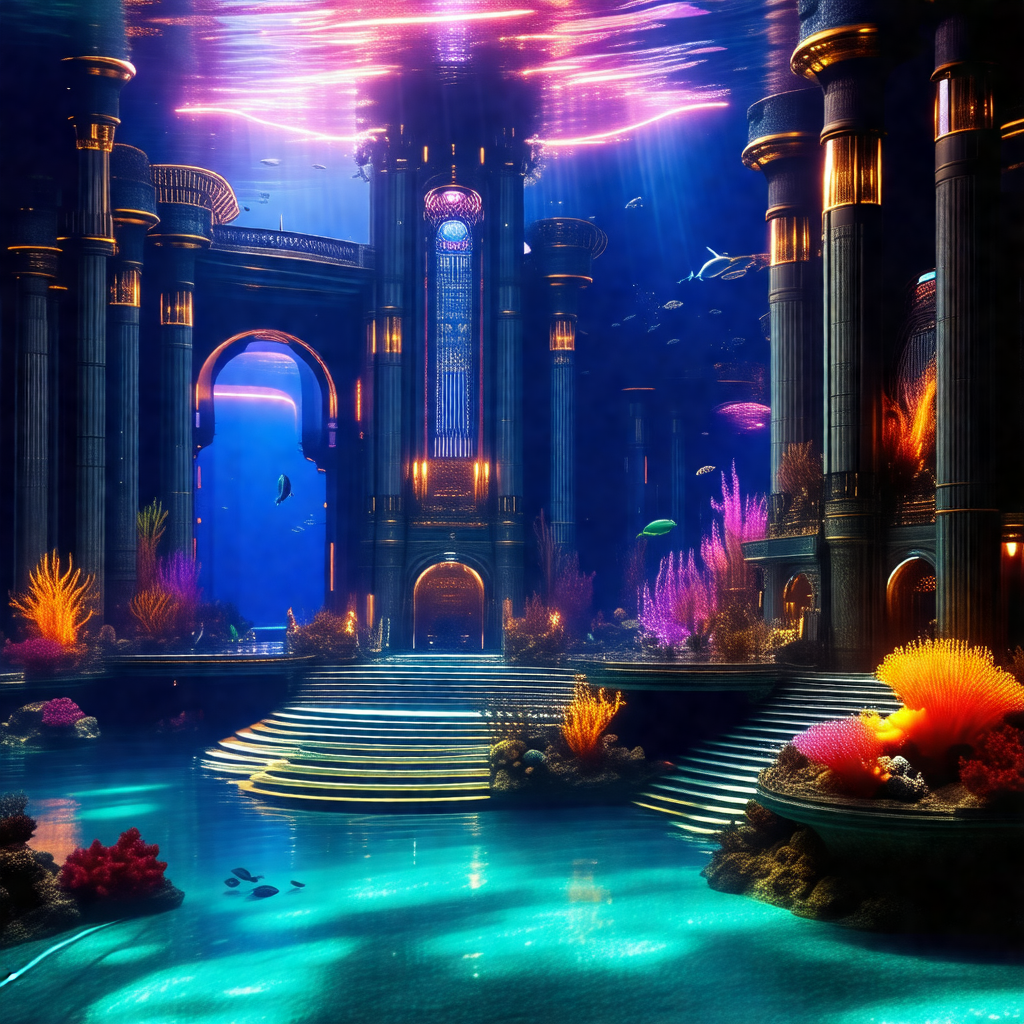 Large, underwater aquarium filled with various sea creatures