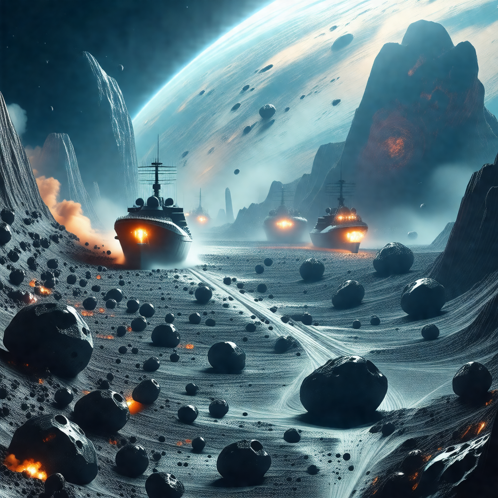 Digital painting of a space scene featuring a group of sp...