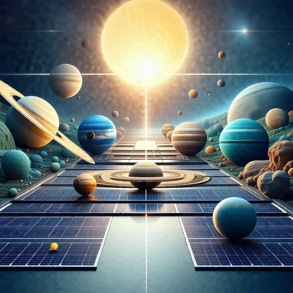 Solar system with various planets and moons