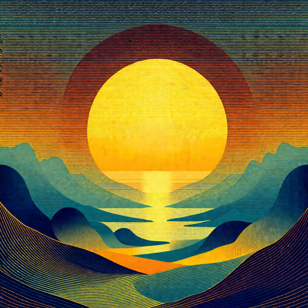 Beautiful sunset over a body of water, with the sun setti...