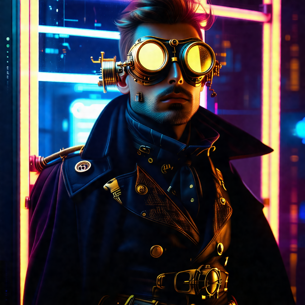 Man wearing a black coat and goggles, standing in front o...