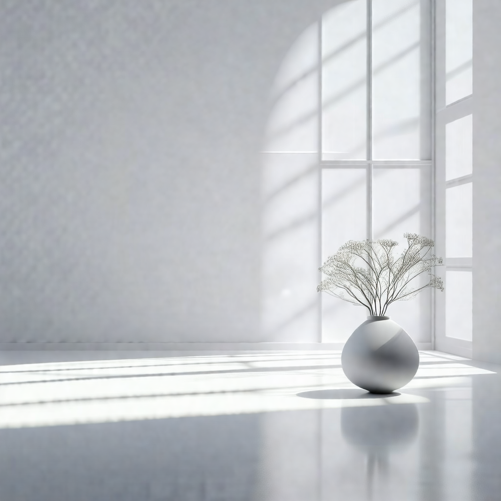White vase with a flower arrangement placed on a white table