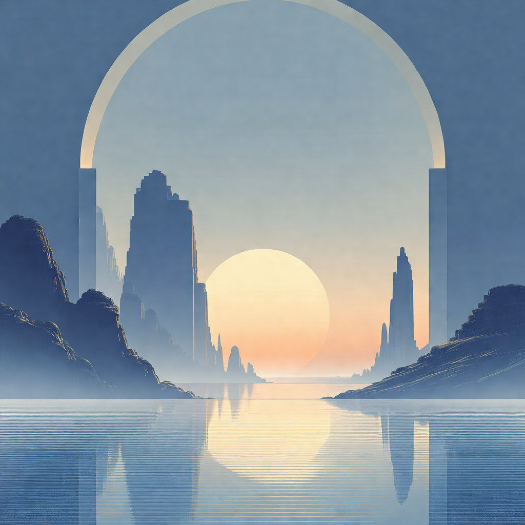 Beautiful landscape with a large body of water, possibly ...