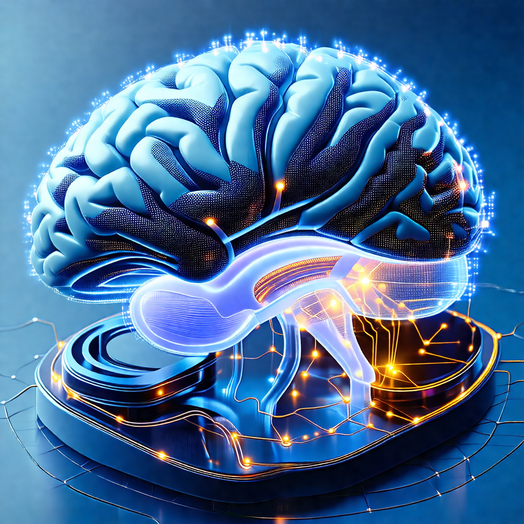 Close-up of a human brain, with a blue and yellow color s...