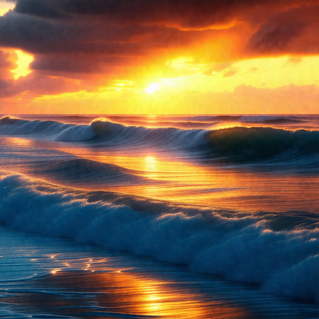 Captures a beautiful sunset over the ocean, with the sun ...