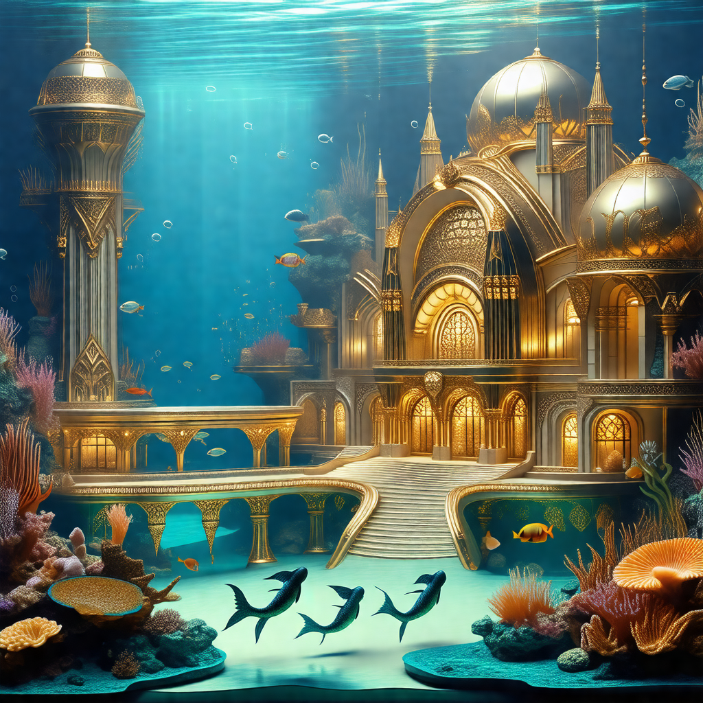 Beautiful underwater palace, complete with a stunning gol...