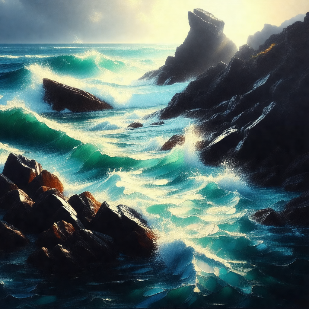 Beautiful ocean scene with a rocky coastline