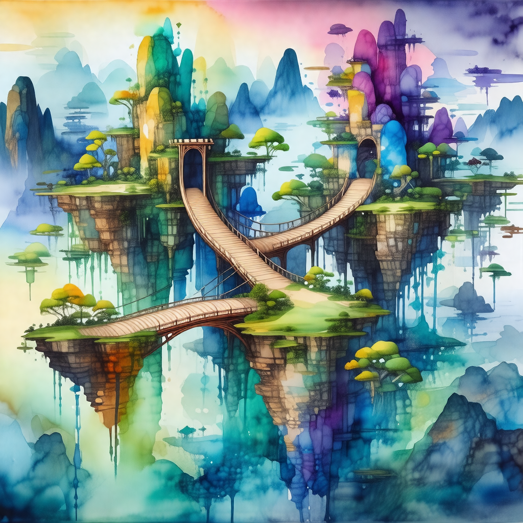 Colorful painting of a bridge that connects two different...