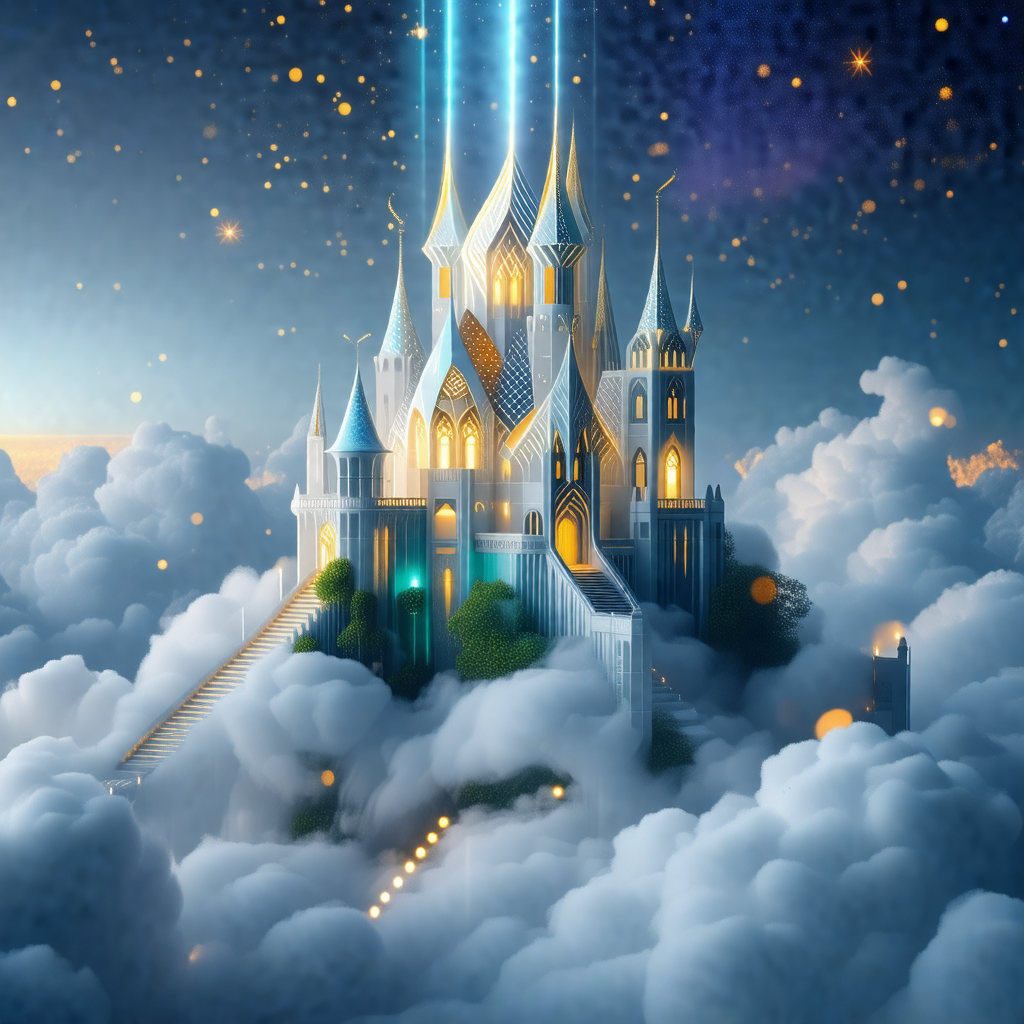 Majestic castle floating in the clouds
