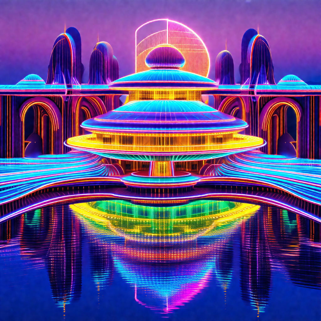 Futuristic, colorful, and surrealistic depiction of a lar...