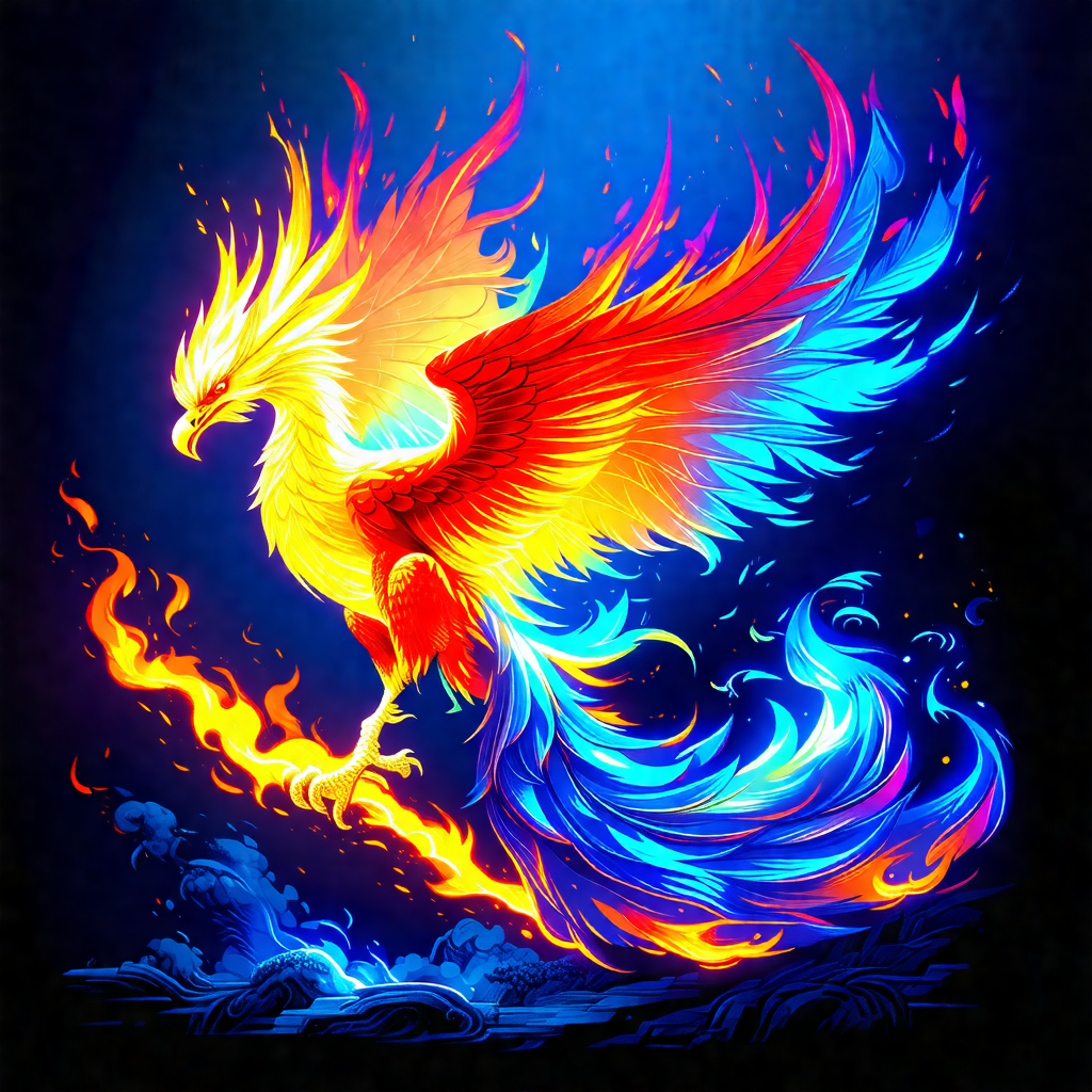 Vibrant and colorful dragon with a long tail, standing on...