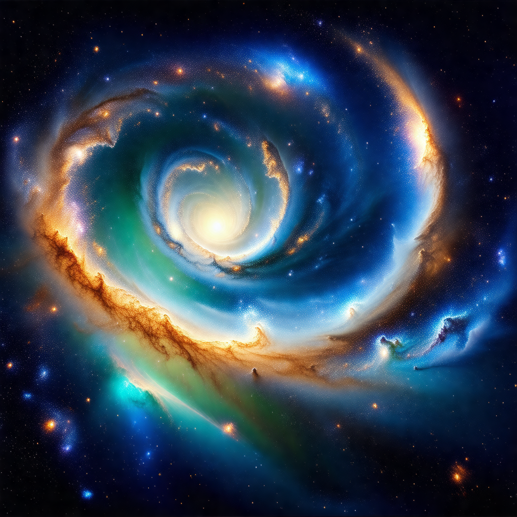 Beautifully detailed painting of a spiral galaxy, filled ...