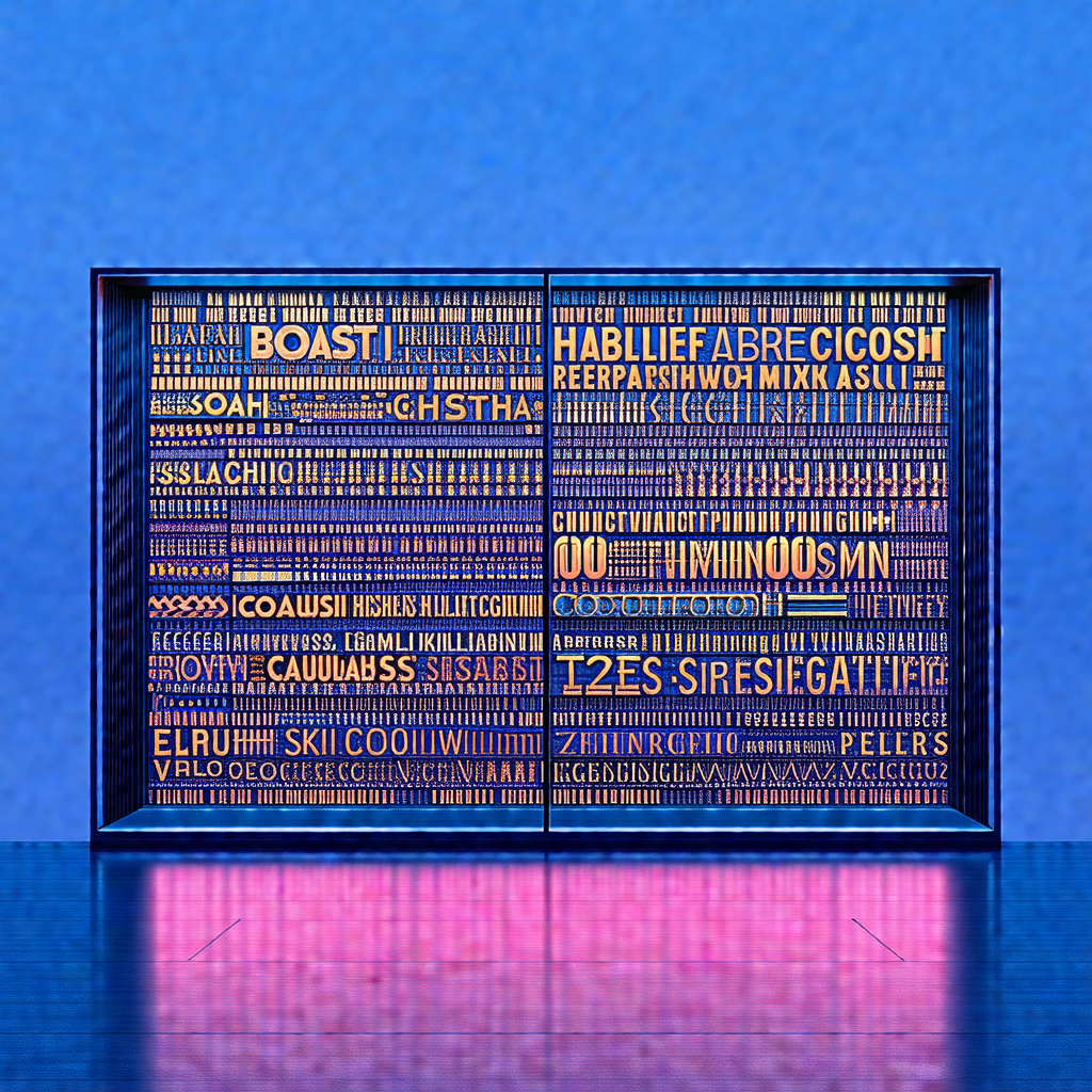Large blue display with a variety of words and phrases wr...